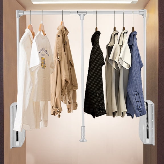 DENEST Wardrobe Pull Down Closet Rod 35 to 47.2in Adjustable for Hanging Clothes Heavy Duty Wardrobe Closet Hanging Rod Retractable Hanger Closet Organizer