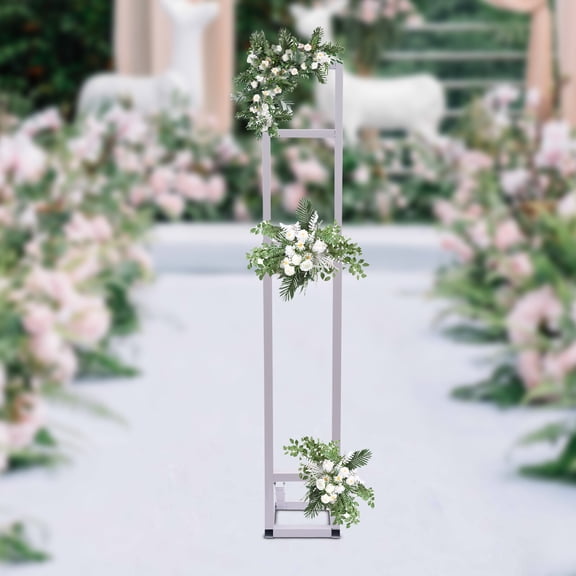 DENEST White Square Wedding Backdrop Stand,Metal Arch Backdrop Stand w/Foldable Base,Adjustable Height(1-2m) Rectangle Metal Stand for Wedding Party Decor