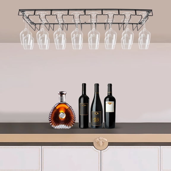 DENEST Wine Glass Rack Under Cabinet, 8 Row Extreme Large Stemware Hanger, Metal Wine Glass Holder, DIY Bar Glass Storage Rack For Bar Counter Kitchen