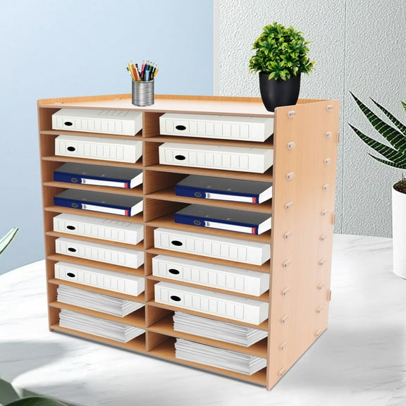 DENEST Wood Paper Tray File Organizer 9 Tier Folder Divider File Literature Tray Desk