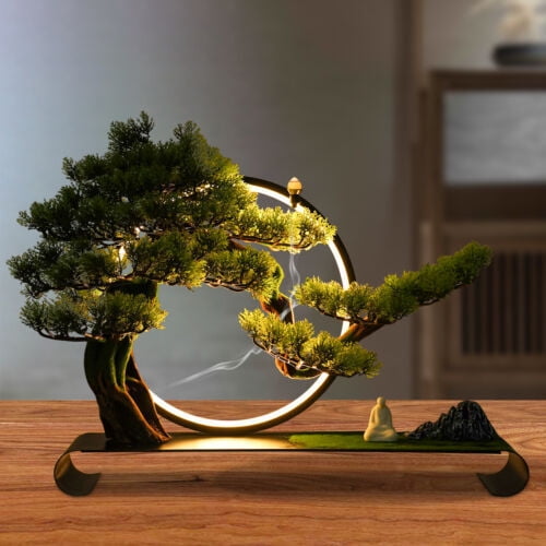 DENEST Zen Artificial Pine Tree with Lamp Rings Decoration for Backflow Incense 110V