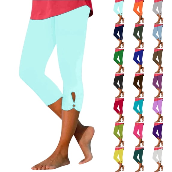DENGDENG 2026 Women's Dressy Casual Capri Leggings – Trendy Lightweight Knee Length Summer Crop Pants, Cyan XXL