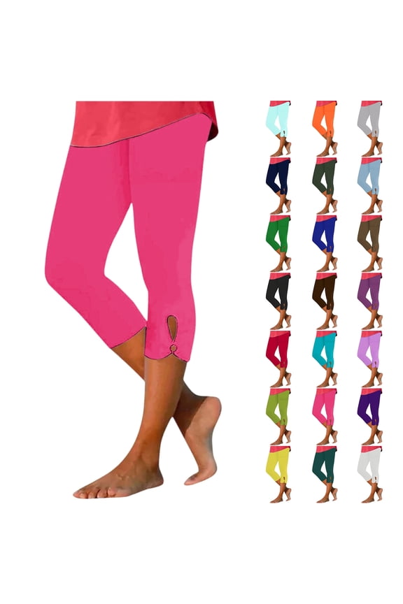 2026 Women's Dressy Casual Capri Leggings – Trendy Lightweight Knee Length Summer Crop Pants, Hot Pink XXL