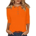 thumbnail image 1 of DENGDENG 3/4 Length Sleeve Tops for Women Casual Elbow Sleeve Basic Tees Summer Round Neck Button Down Blouses Solid Color Three Quarter Length Tunic Tops Spring Boho Pullover Orange S, 1 of 6