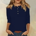 thumbnail image 1 of DENGDENG Womens 3/4 Sleeve Tunics and Long Shirts Summer Elbow Sleeve Tops Casual Button Down Crew Neck T Shirts Petite Three Quarter Length Blouses Spring Dressy Shirts Royal Blue XXL, 1 of 5