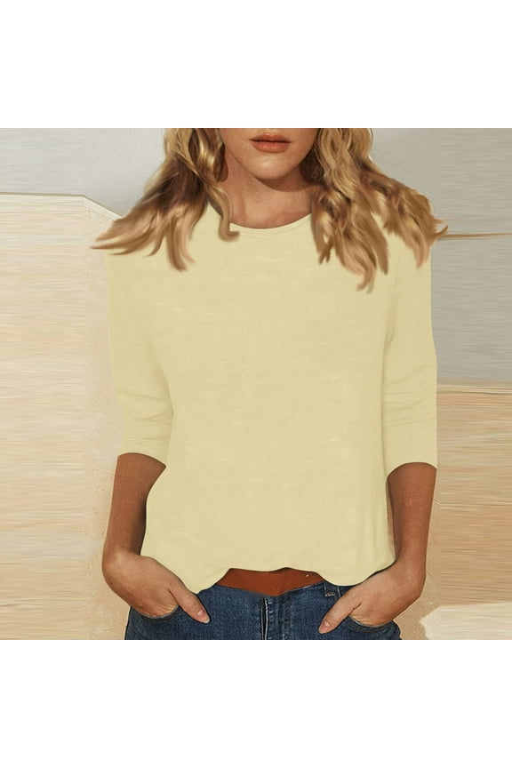 3/4 Sleeve Shirts for Women Crew Neck Summer Tops Fashion 2025 Elbow Sleeve Casual Blouse Loose Three Quarter Length Pullover Top Petite Tunic Tops Complexion 3XL
