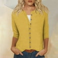 thumbnail image 1 of DENGDENG 3/4 Sleeve Tops And Blouses for Women Summer Elbow Casual Button Down Shirt Solid Color Cardigan Three Quarter Length Workout Tshirts Vintage Clothes Yellow XXL, 1 of 5