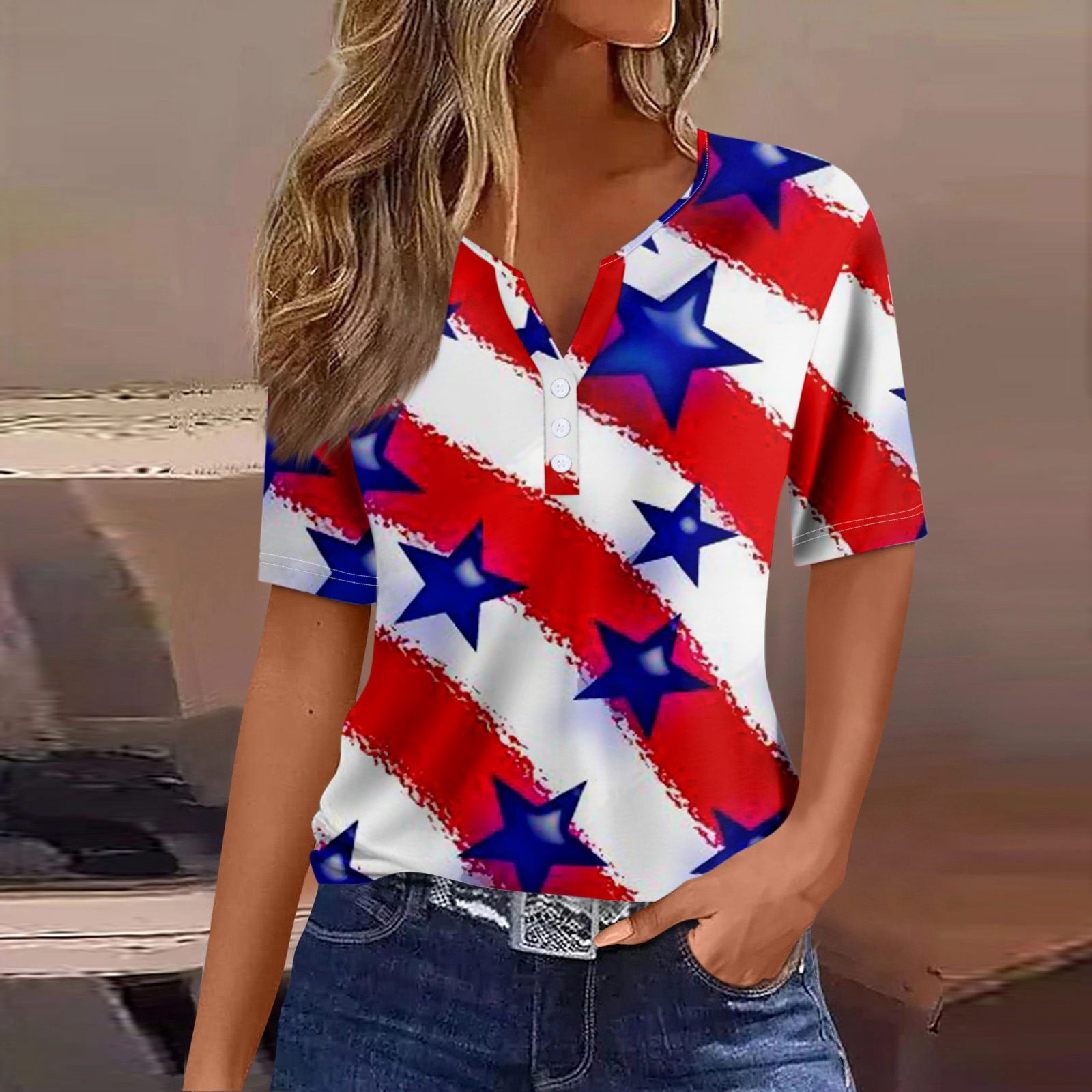 Dengdeng 4th Of July Shirts For Women Plus Size Short Sleeve Patriotic T Shirts 2024 Usa Flag 7563