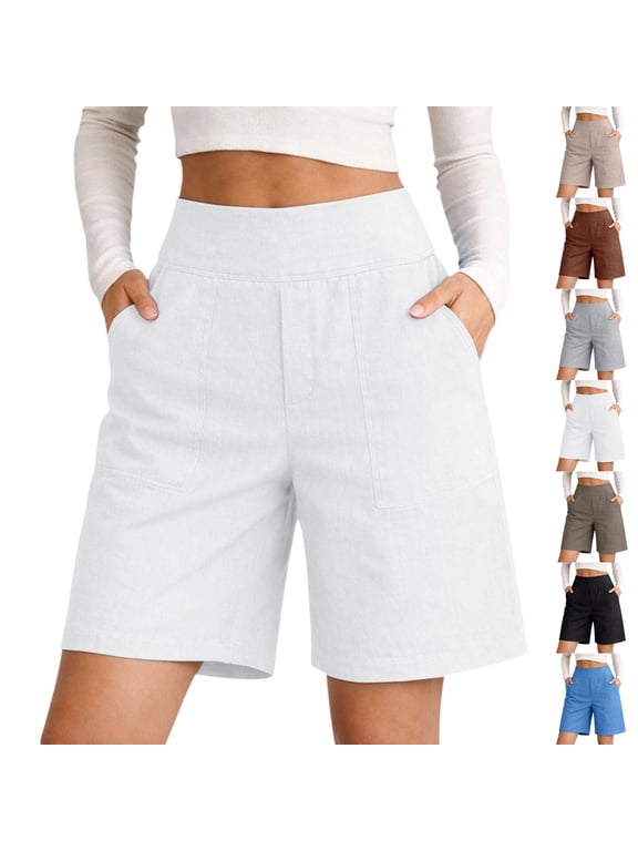 Bermuda Shorts for Women Dressy Casual High Waisted Long Shorts Summer Chino Straight Leg Knee Length Pants Vacation Outfits,M,#03 White
