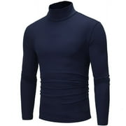 DENGDENG Big Mens Turtleneck Sweaters Slim Fit Knitted Shirts Long Sleeve Basic Tops Pullover Casual Mock Neck Mens Sweaters Blue XL