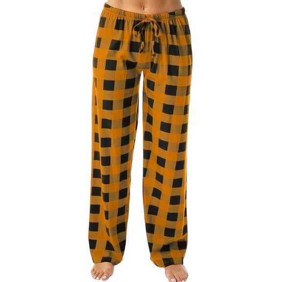 DENGDENG Black Pajamas for Women Plaid Comfy Sleep Pj Bottoms Stretch Elastic High Waisted Drawstring Wide Leg Pajama Pants Baggy Christmas Lounge Pants with Pockets Ginger XXL