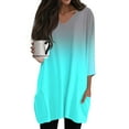 thumbnail image 1 of DENGDENG Blue Tunic Tops for Women 2025 3/4 Sleeve V Neck Shirts for Leggings Summer Holiday Tees Loose Fit Cute Blouses Cyan 3XL, 1 of 7