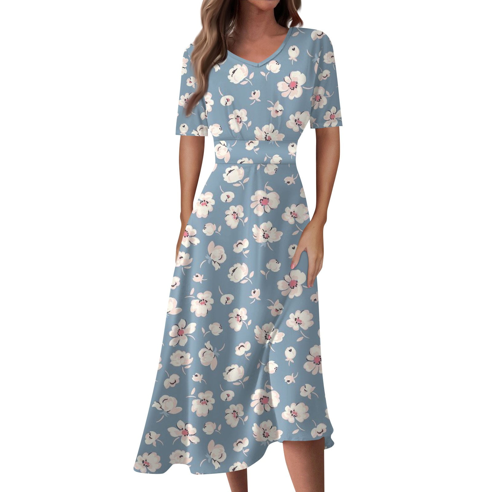 IN'VOLAND Women Plus Size Summer Maxi Dress - Flowy Short Sleeve Beach Dress With Pockets