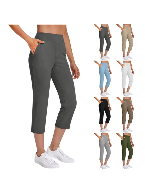 Capris For Women With Pockets Golf Pants High Waisted Stretch Pull On Ankle Business Casual Travel Athletic Work,S,#03 Dark Gray