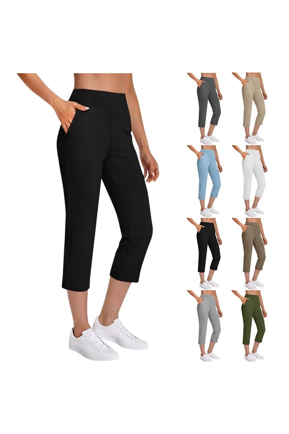 Capris For Women With Pockets Golf Pants High Waisted Stretch Pull On Ankle Business Casual Travel Athletic Work,XL,#03 Black