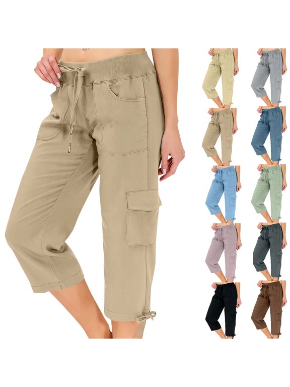 Cargo Capris for Women Casual Capri Pants with Pockets Summer Quick Dry Hiking Pants Outdoor Pull On Cargo Pant,L,#03 Brown