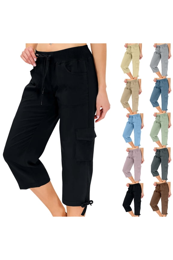 Cargo Capris for Women Casual Capri Pants with Pockets Summer Quick Dry Hiking Pants Outdoor Pull On Cargo Pant,S,#03 Black