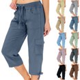 thumbnail image 1 of DENGDENG Cargo Capris for Women Casual Capri Pants with Pockets Summer Quick Dry Hiking Pants Outdoor Pull On Cargo Pant,XXL,#03 Royal Blue, 1 of 6