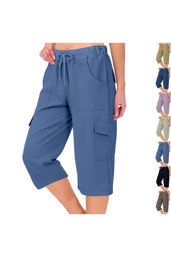 Cargo Capris for Women Casual Capri Pants with Pockets Summer Quick Dry Hiking Pants Outdoor Pull On Cargo Pant,XXL,#03 Royal Blue