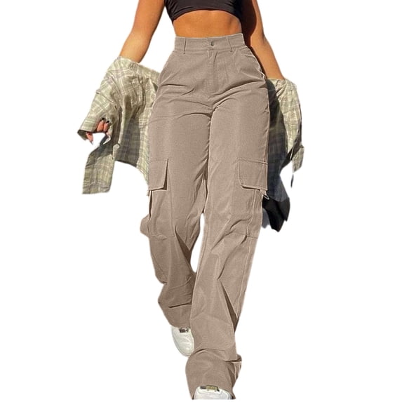 DENGDENG Cargo Sweatpants Women Loose Elastic High Waisted Work Pants Fall Casual Wide Leg Pants Cute Y2k Streetwear Dress Hiking Sweatpants with Pockets Camel XXL