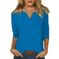 thumbnail image 1 of DENGDENG Casual Tops for Women 3/4 Sleeves Summer V-Neck T Shirts Spring Elbow Sleeve Shirts Dressy Three Quarter Length Tunics Loose Solid Color Blouses Blue M, 1 of 6