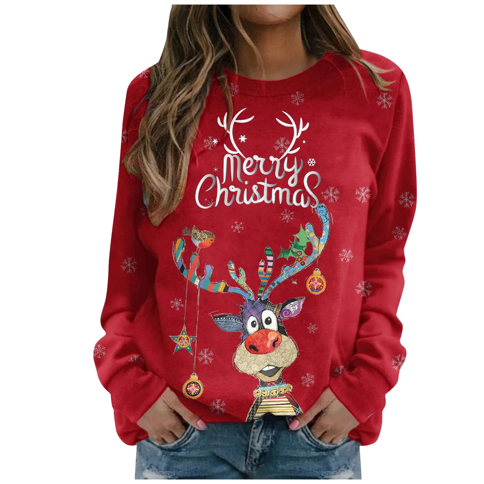 DENGDENG Christmas Camo Sweatshirt Womens Long Sleeve Crewneck Comfy