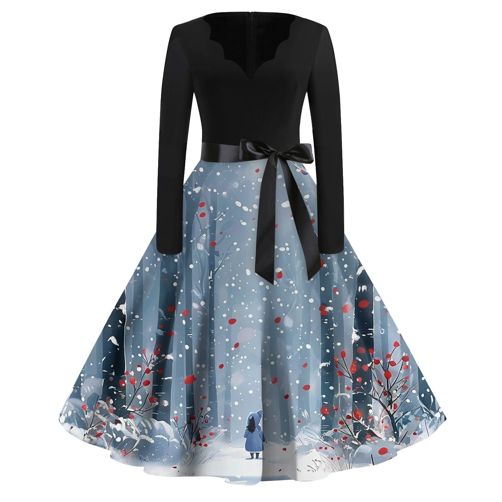 DENGDENG Christmas Dresses for Teen Girls Santa Snowman V Neck Swing