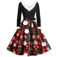 DENGDENG Christmas Dresses Women Xmas Snowflake Santa Deer Print ALine