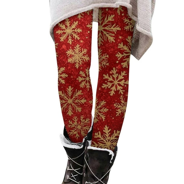 DENGDENG Christmas Leggings for Women Tummy Control Snowflake Holiday Tummy Control Pants Workout High Waisted Xmas Tights Funny Fall Winter Leggings