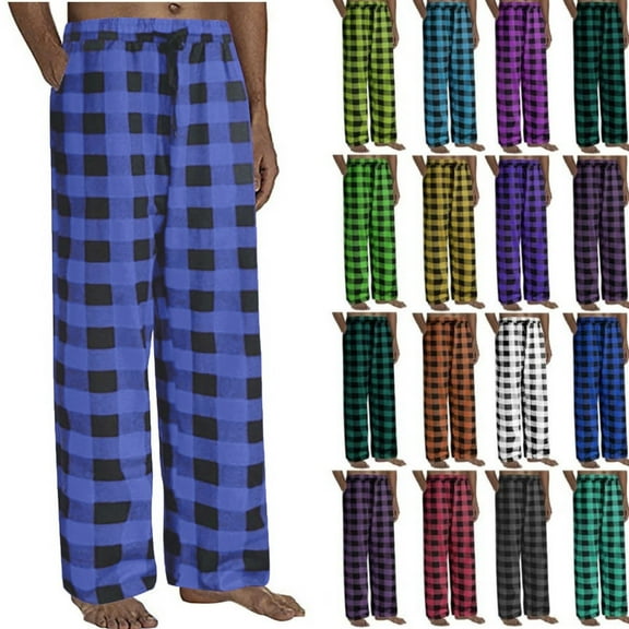 DENGDENG Christmas Pajama Pant Plaid Wide Leg Pj Pants Winter Sleep Loungewear Warm Pants Drawstring Elastic Waist Funny Baggy Pajama Bottoms with Pockets Light Purple S
