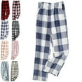 thumbnail image 1 of DENGDENG Christmas Pajamas With Pockets Flannel Fuzzy Warm Buffalo Plaid Pj Bottoms Plush Fleece Lounge Pants Fluffy Straight Leg Baggy Soft Pajama Pants with Pockets Blue XL, 1 of 6