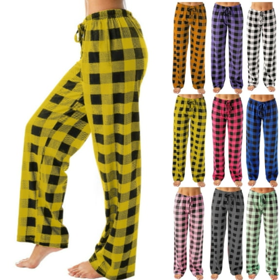DENGDENG Christmas Pajamas Womens Plaid Comfy Sleepwear Pj Bottoms Soft Low Rise Drawstring Lounge Pajama Pants Plus Size Wide Leg Pants with Pockets Yellow 3XL