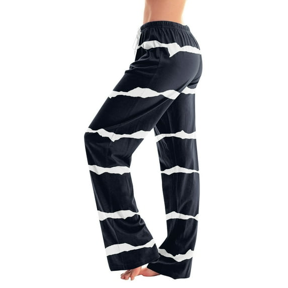 DENGDENG Christmas Pajamas for Women Cute Striped Pajama Pants Casual Lounge Wide Leg Sleeping Pants Plaid Fall Baggy Palazzo Pjs Navy S