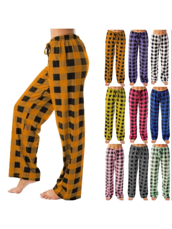 Christmas Pjs Women Plus Size Comfy Plaid Sleep Pajama Pants Soft Drawstring Wide Leg Pants Stretch Elastic High Waisted Lounge Pants with Pockets Ginger S