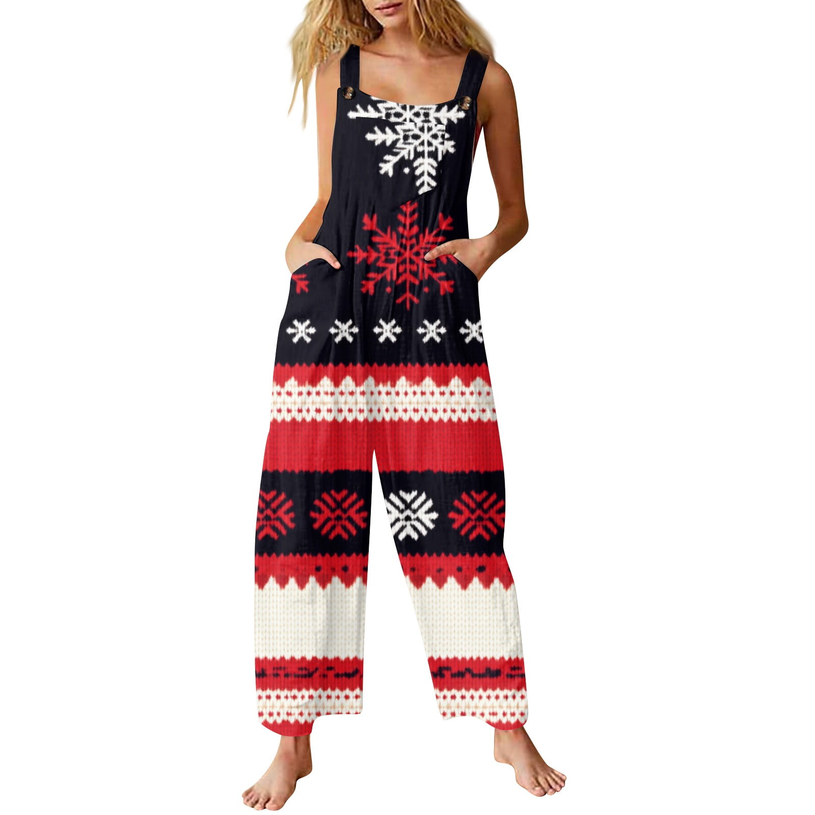 DENGDENG Christmas Women Jumpsuit Christmas Tree Santa Deer Printed