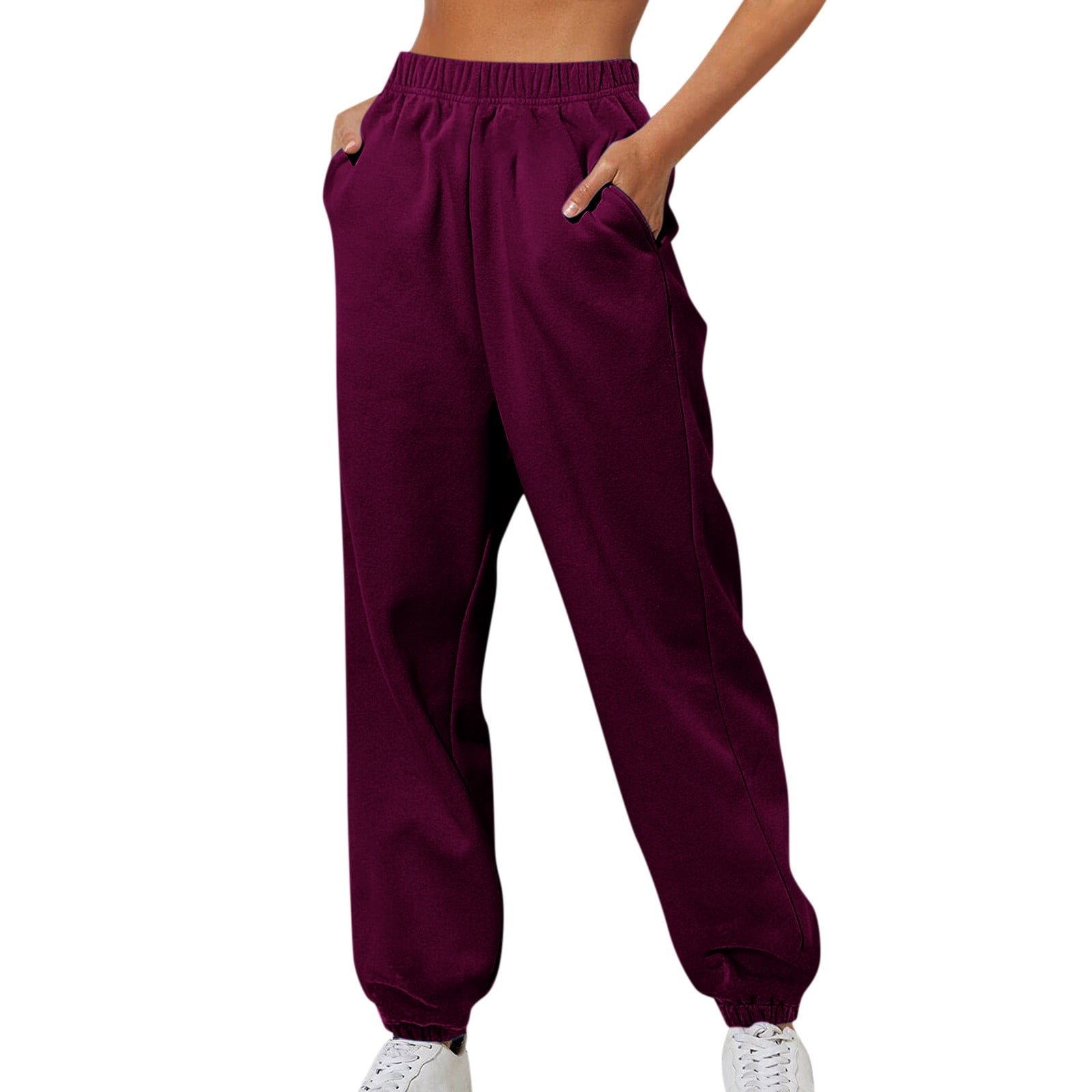DENGDENG Comfy Sweatpants Women Solid Color High Waisted with Pockets ...