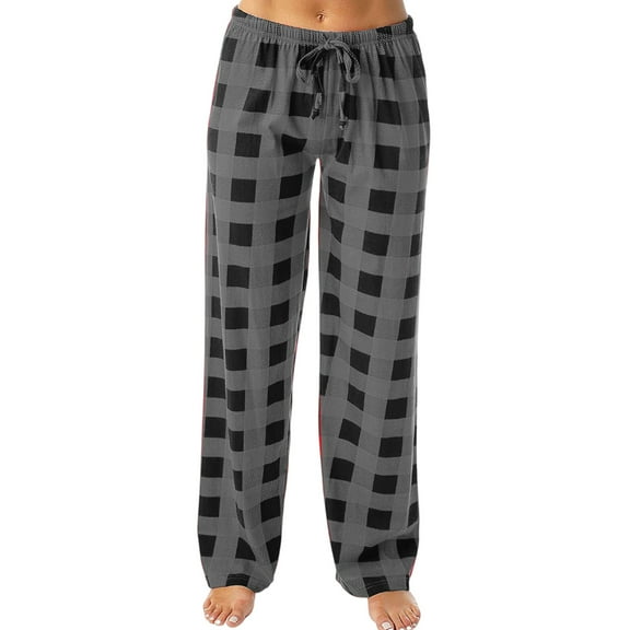 DENGDENG Comfy Women's Palazzo Pajama Pants Buffalo Plaid Lounge Pj Bottoms Checkered Christmas Drawstring Wide Leg Pants Loose Fit High Waisted Sleepwear Pajama Pants with Pockets Black XXL