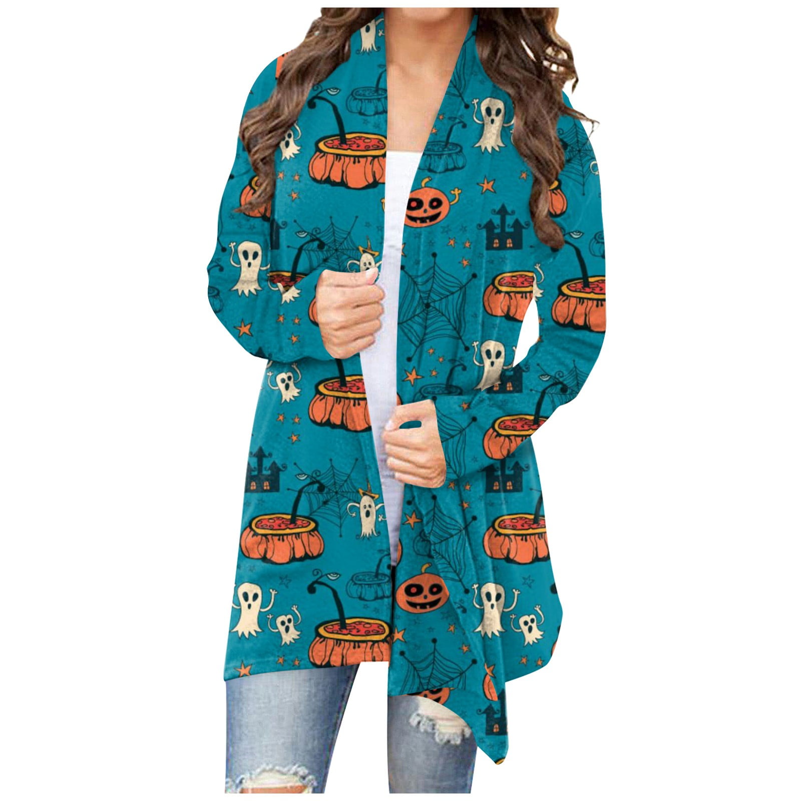 DENGDENG Cute Cardigans for Women Aesthetic Ghost Pumpkin Printed ...