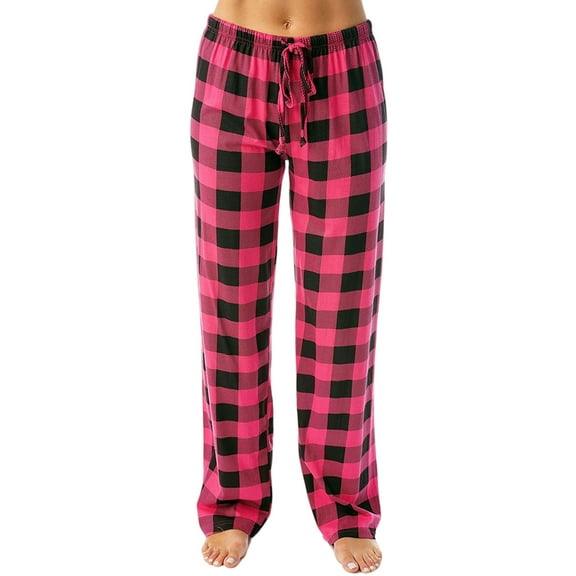 DENGDENG Cute Pajama Pants for Women Comfy Plaid Sleepwear Pj Bottoms Cotton Drawstring Elastic Waist Wide Leg Pants Soft Christmas Lounge Pajama Pants with Pockets Hot Pink XL