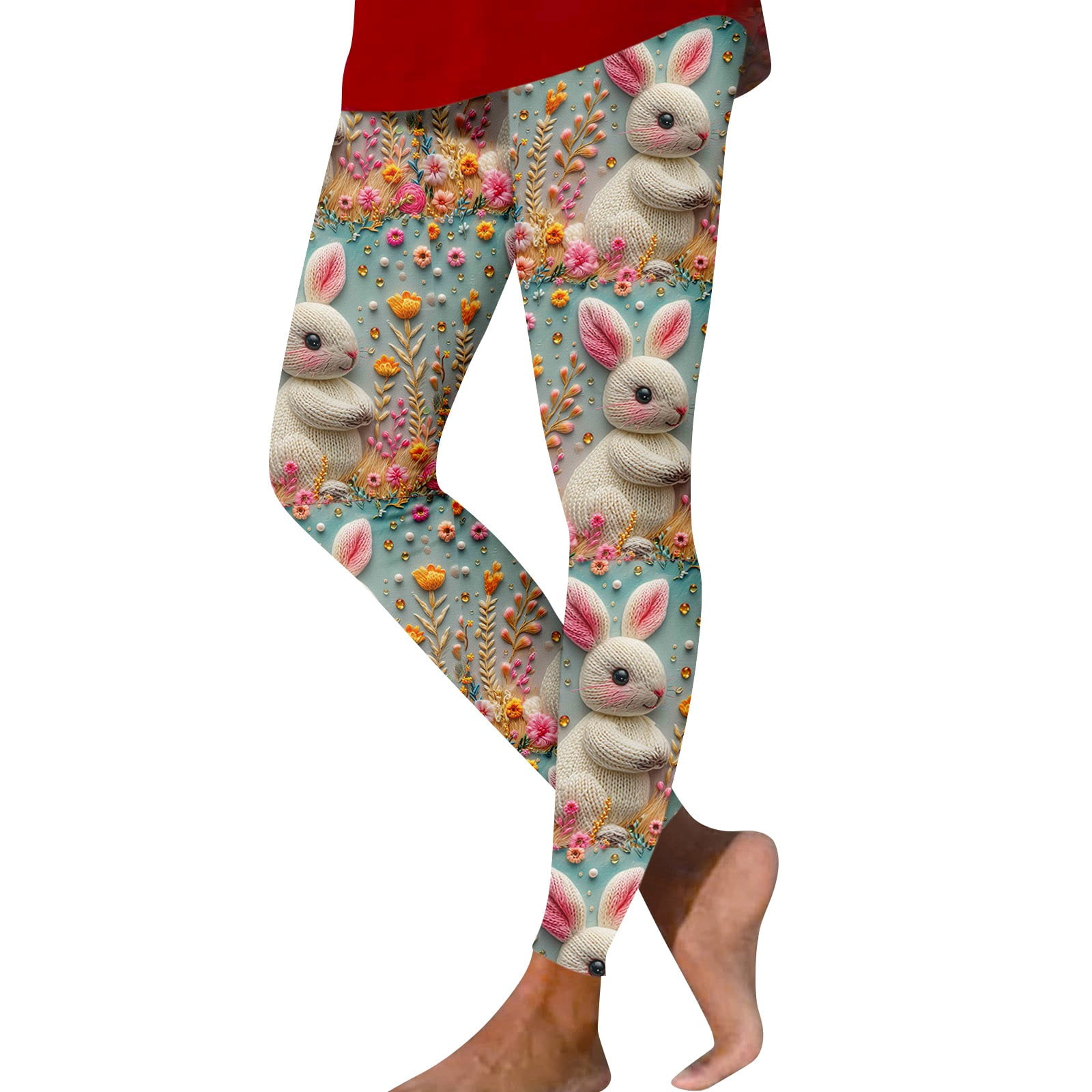 DENGDENG Easter Leggings for Women Print Easter Bunny Rabbit Eggs