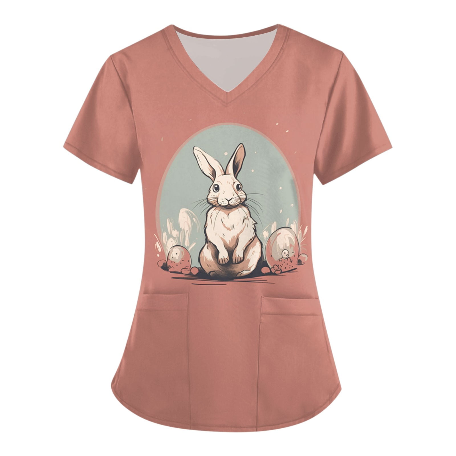 DENGDENG Easter Plus Size Scrubs for Women Tops Rabbit Graphic with