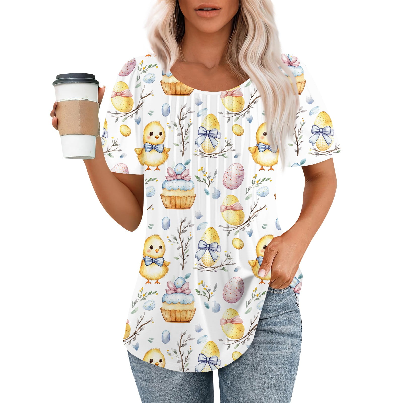 DENGDENG Easter T Shirts for Women Graphic Eggs Bunny Rabbit Printed ...