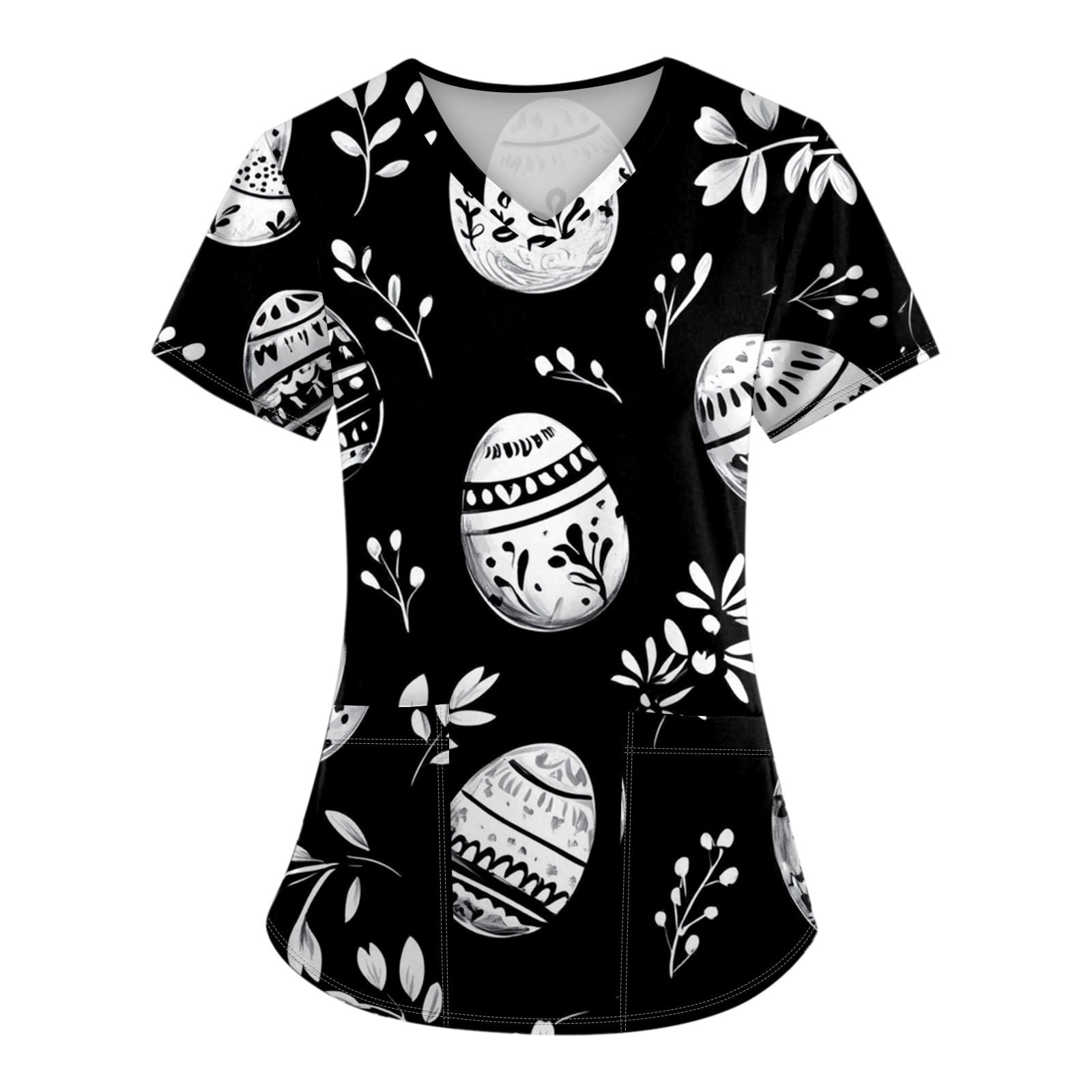 ENLACHIC Women's Easter Bunny Dress - Short Sleeve V-Neck A-Line Flared Midi Dress For Spring