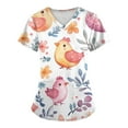 thumbnail image 1 of DENGDENG Easter Womens Scrubs Petite Bunny V Neck Workwear Uniforms Nursing Funny Easter Eggs Graphic Short Sleeve T Shirts Plus Size Rabbit Scrub Tops with Pockets Light pink XL, 1 of 3