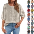 thumbnail image 1 of DENGDENG Embroidered Cotton Linen Tops for Women 3/4 Sleeve Summer Boho Peasant Gauze Blouses Dressy Casual Bohemian Shirts, #03 Beige L, 1 of 7