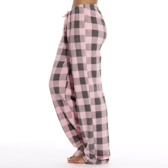 DENGDENG Flannel Womens Christmas Plaid Pj Pants Plaid Cute Pajamas Joggers Lounge Sleep Bottoms Plus Size Checkered Pants Comfy Drawstring Wide Leg Pants Pink XXL