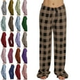 thumbnail image 1 of DENGDENG Fuzzy Pajamas for Women Plaid Flannel Fleece Soft Christmas Pjs Pants Warm Fuzzy Sleep Pants Fall Straight Leg Holiday Plush Pajamas Bottoms Brown M, 1 of 5