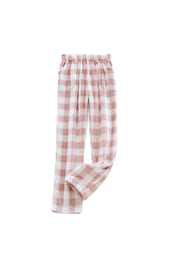Womens Fuzzy Lounge Pants Flannel Casual Plaid Pj Pants Winter Drawstring Pajamas Warm Soft Lounge Pants with Pockets Pink XXL