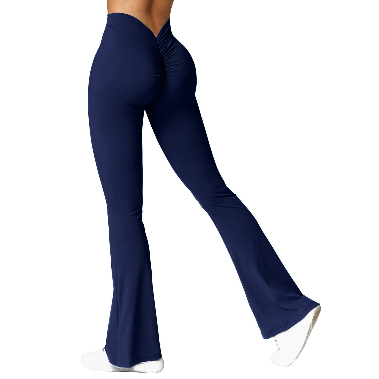 DENGDENG Gym Leggings for Women Scrunch Butt High Waisted Crossover V Back Flare Leggings Tummy Control Ruched Bell Bottom Wide Leg Bootcut Yoga Pants
