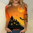 DENGDENG Halloween Ladies ThreeQuarter Sleeve Tops Dressy Crew Neck